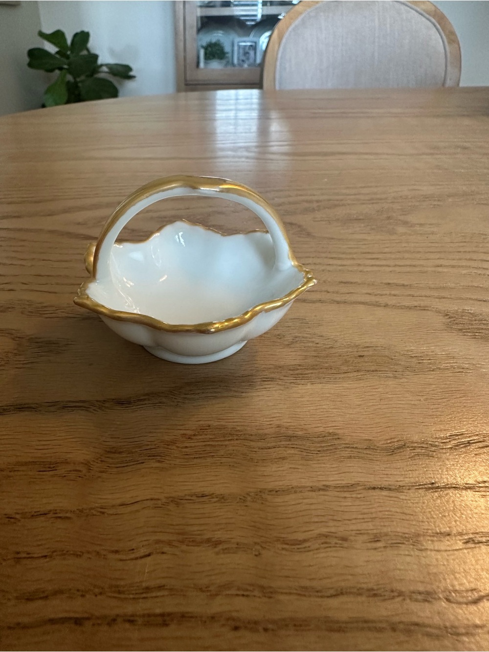 White Porcelain Basket Gold Trim - Elegant Signed on bottom. Ring holder or dish